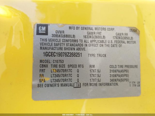 2008 CHEVROLET SILVERADO 1500 1GCEC19078Z268251 Photo 8