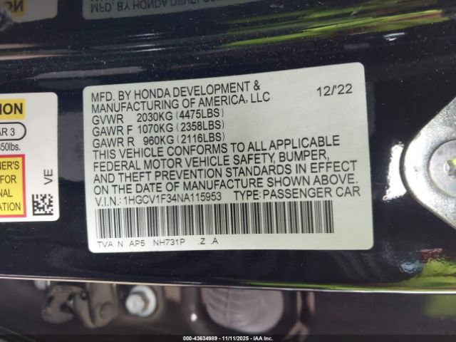 2022 HONDA ACCORD 1HGCV1F34NA115953 Photo 8