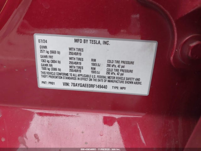 2024 TESLA MODEL Y 7SAYGAEE0RF149440 Photo 8