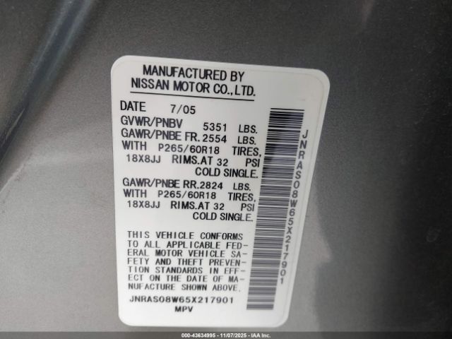 2005 INFINITI FX35 JNRAS08W65X217901 Photo 8