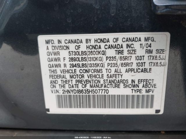 2005 ACURA MDX 2HNYD18635H507770 Photo 8