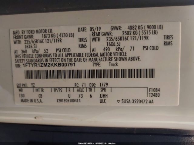 2019 FORD TRANSIT-250 1FTYR1ZM2KKB00791 Photo 8