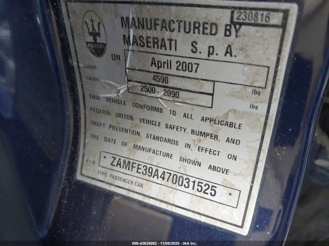 2007 MASERATI QUATTROPORTE ZAMFE39A470031525 Photo 8