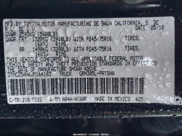 3TMCZ5AN6JM164183 Toyota Tacoma Sr5 V6