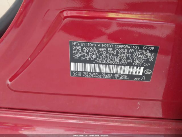 2009 LEXUS ES 350 JTHBJ46G492333707 Photo 8