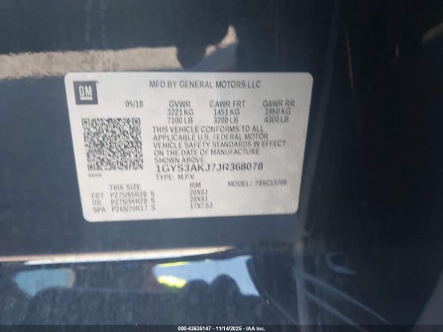 2018 CADILLAC ESCALADE 1GYS3AKJ7JR368078 Photo 8