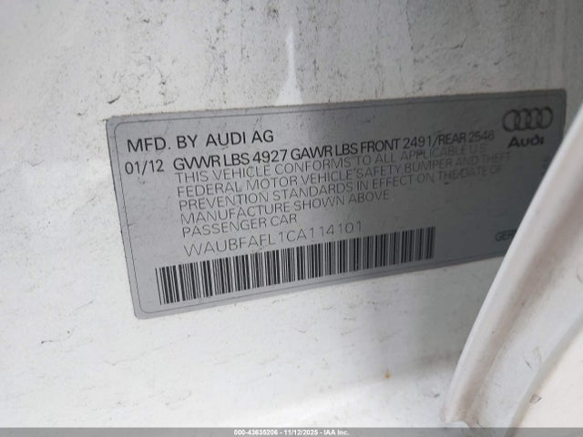 2012 AUDI A4 WAUBFAFL1CA114101 Photo 8