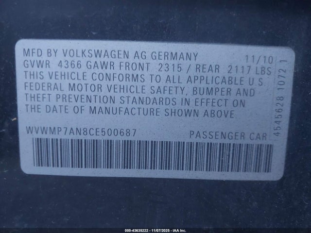 2012 VOLKSWAGEN CC WVWMP7AN8CE500687 Photo 8