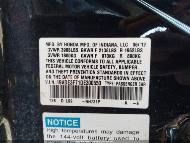 2013 ACURA ILX HYBRID 19VDE3F71DE300550 Photo 8