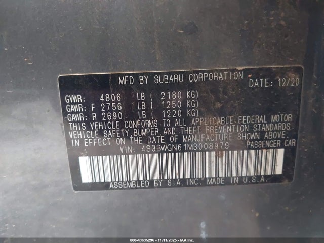 Subaru Legacy Limited Xt 2021 4S3BWGN61M3008979 Image 9