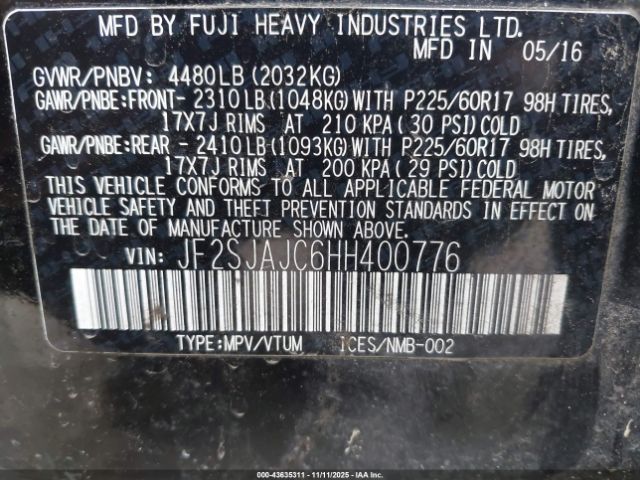 2017 SUBARU FORESTER JF2SJAJC6HH400776 Photo 8