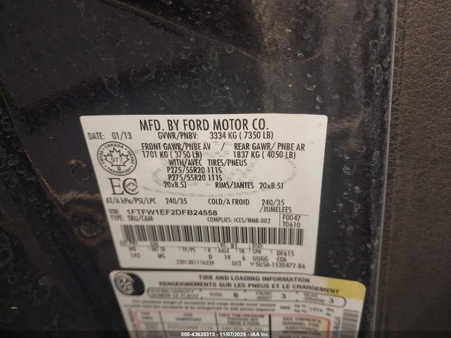 Продаж на аукціоні авто 2013 Ford F-150 Xlt, vin: 1FTFW1EF2DFB24558, номер лоту: 43635313