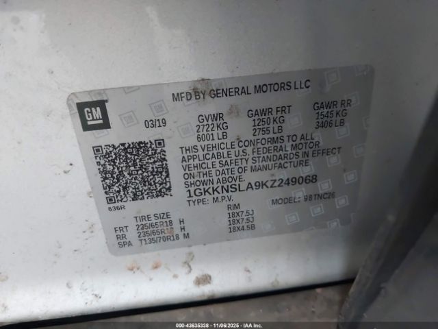 2019 GMC ACADIA 1GKKNSLA9KZ249068 Photo 8