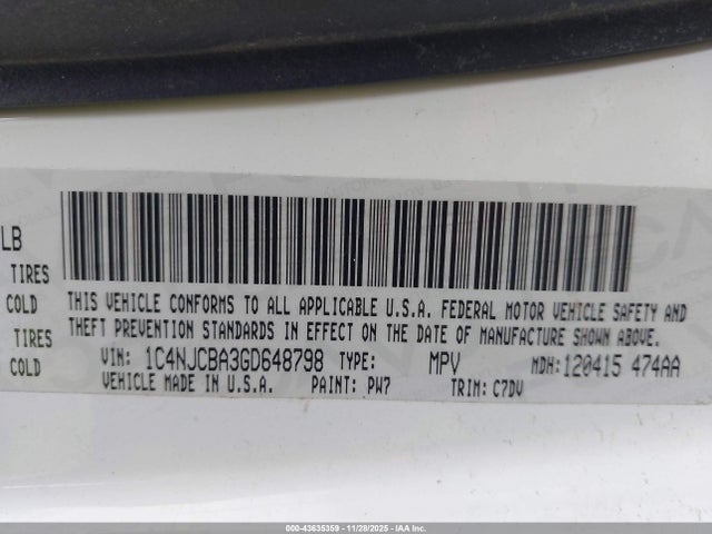 Jeep Compass Sport 2016 1C4NJCBA3GD648798 Image 9