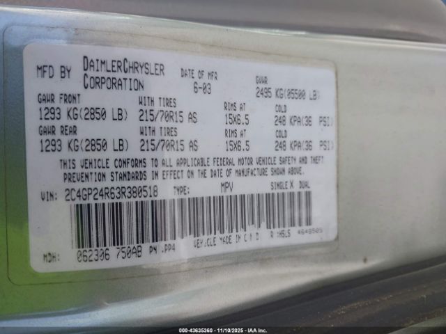 2003 CHRYSLER TOWN & COUNTRY 2C4GP24R63R380518 Photo 8