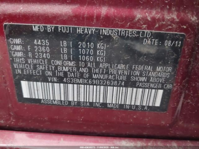 2011 SUBARU LEGACY 4S3BMBK69B3263874 Photo 8