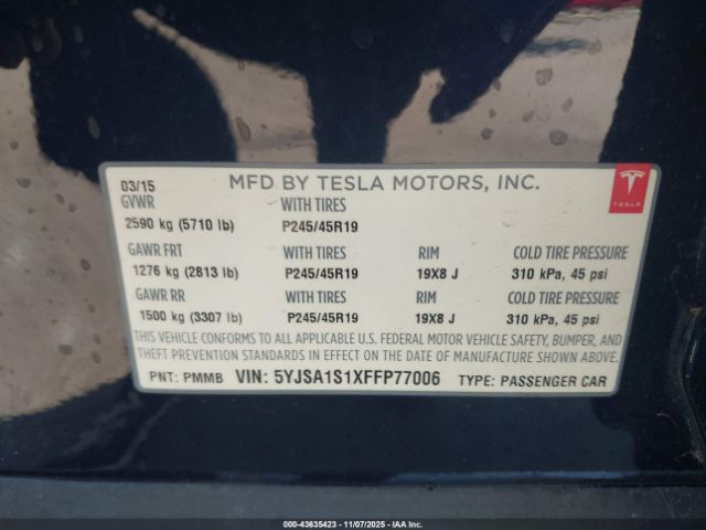 2015 TESLA MODEL S 5YJSA1S1XFFP77006 Photo 8