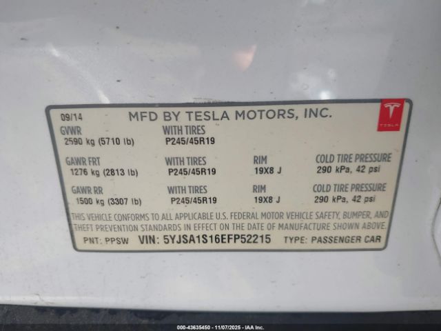 2014 TESLA MODEL S 5YJSA1S16EFP52215 Photo 8