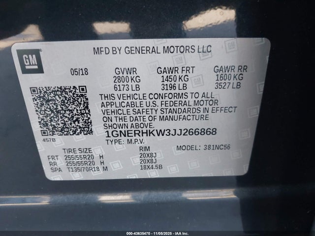 1GNERHKW3JJ266868 Chevrolet Traverse 3lt