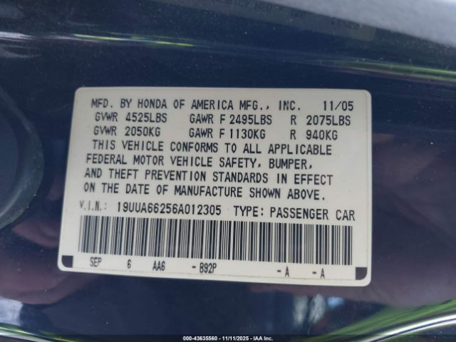 2006 ACURA TL 19UUA66256A012305 Photo 8