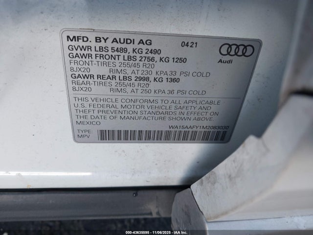 2021 AUDI Q5 SPORTBACK WA15AAFY1M2083030 Photo 8