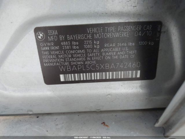 2011 BMW 335I WBAPL5C5XBA742460 Photo 8