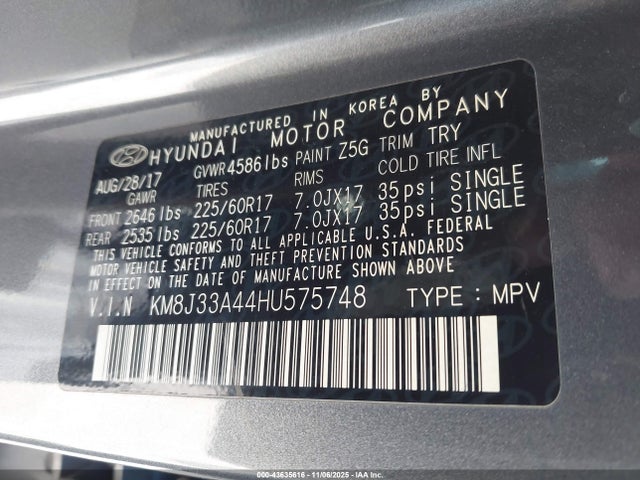 KM8J33A44HU575748 Hyundai TUCSON SE