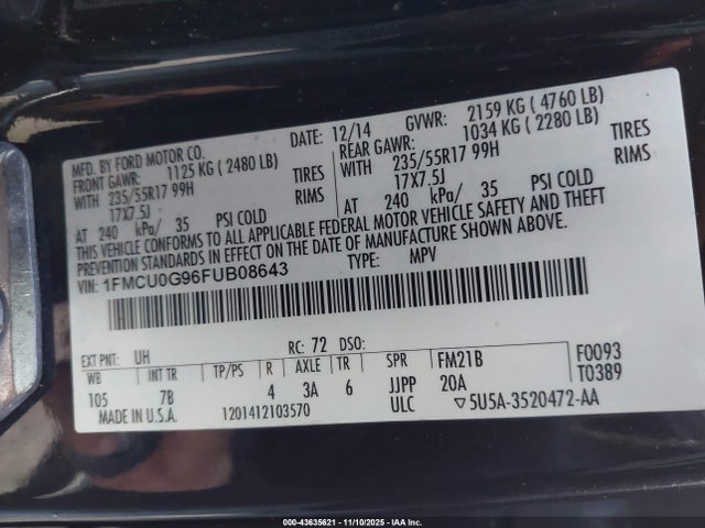 2015 FORD ESCAPE 1FMCU0G96FUB08643 Photo 8