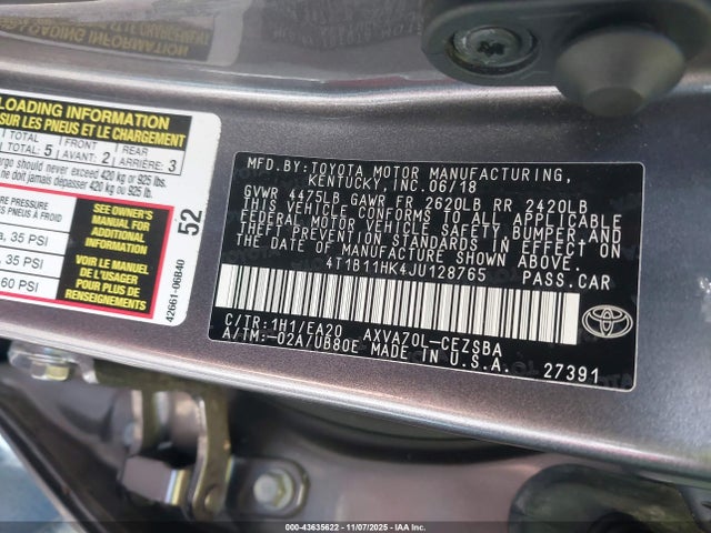 4T1B11HK4JU128765 Toyota CAMRY SE