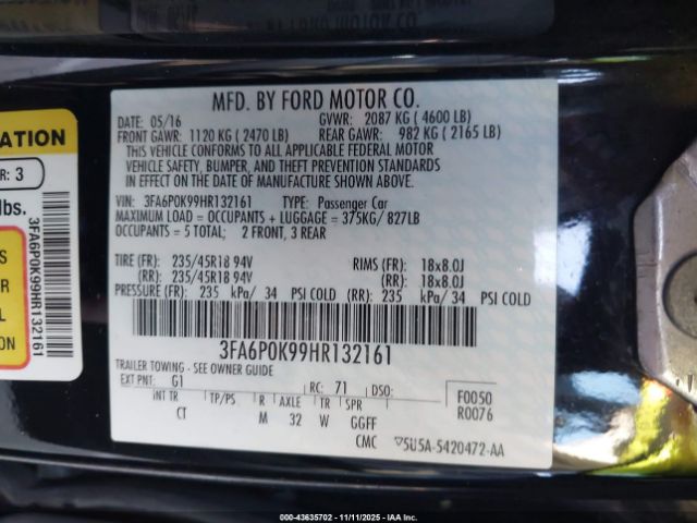 2017 FORD FUSION 3FA6P0K99HR132161 Photo 8