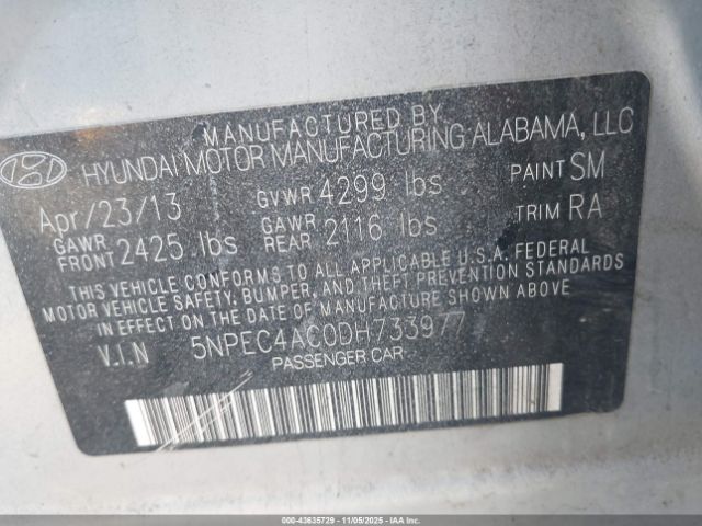 2013 HYUNDAI SONATA 5NPEC4AC0DH733977 Photo 8