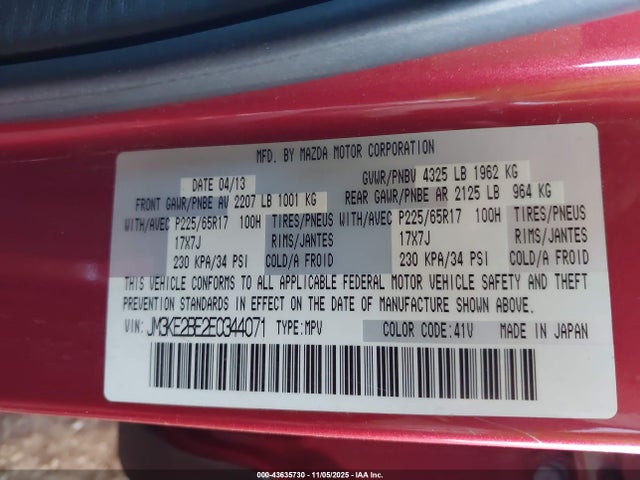 JM3KE2BE2E0344071 Mazda pe
