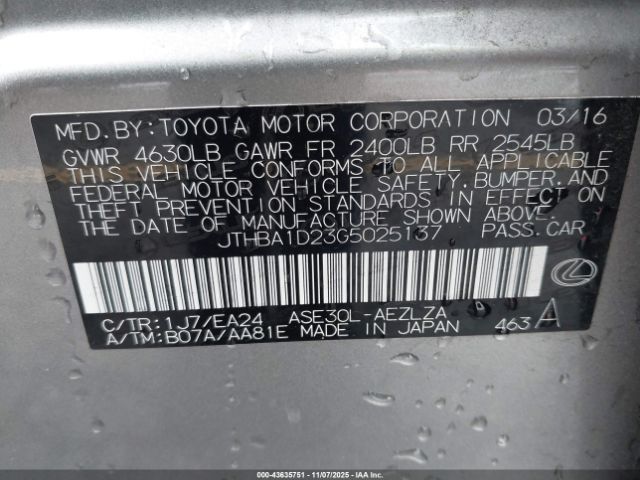 2016 LEXUS IS 200T JTHBA1D23G5025137 Photo 8