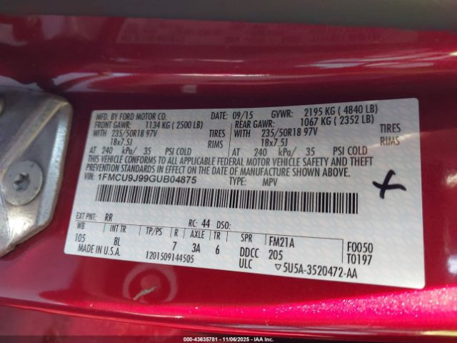 2016 FORD ESCAPE 1FMCU9J99GUB04875 Photo 8