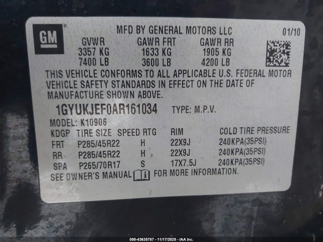 2010 CADILLAC ESCALADE ESV 1GYUKJEF0AR161034 Photo 8