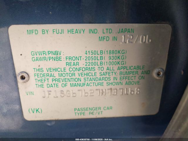 2007 SUBARU FORESTER JF1SG67627H737168 Photo 8