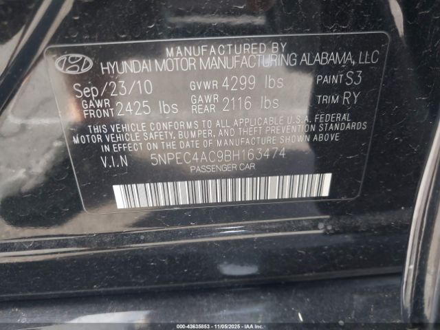 2011 HYUNDAI SONATA 5NPEC4AC9BH163474 Photo 8