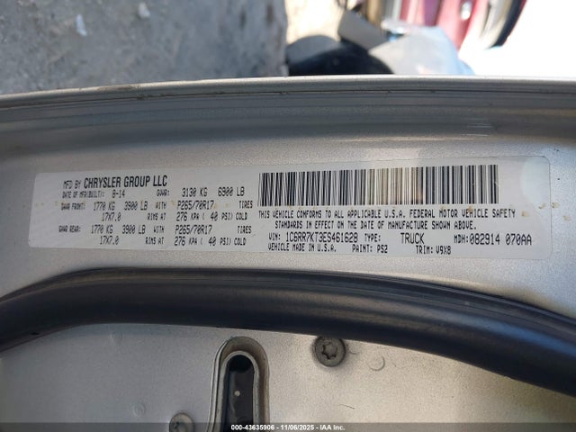 43635906 :رقم المزاد ، 1C6RR7KT3ES461628 vin ، 2014 Ram 1500 Tradesman مزاد بيع