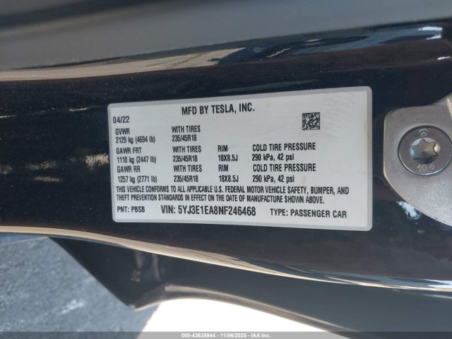 2022 TESLA MODEL 3 5YJ3E1EA8NF246468 Photo 8
