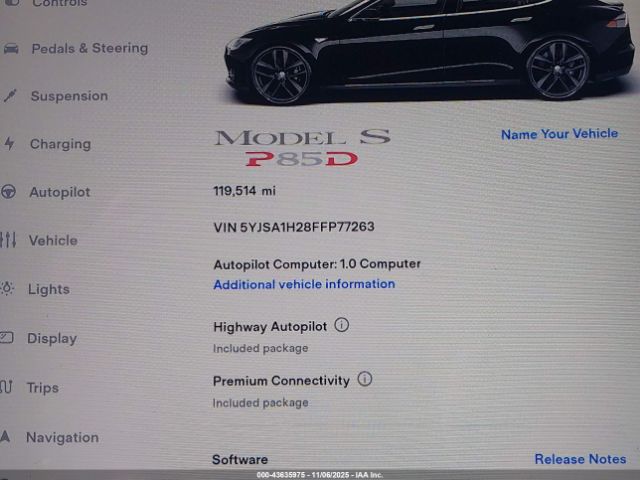 2015 TESLA MODEL S 5YJSA1H28FFP77263 Photo 6