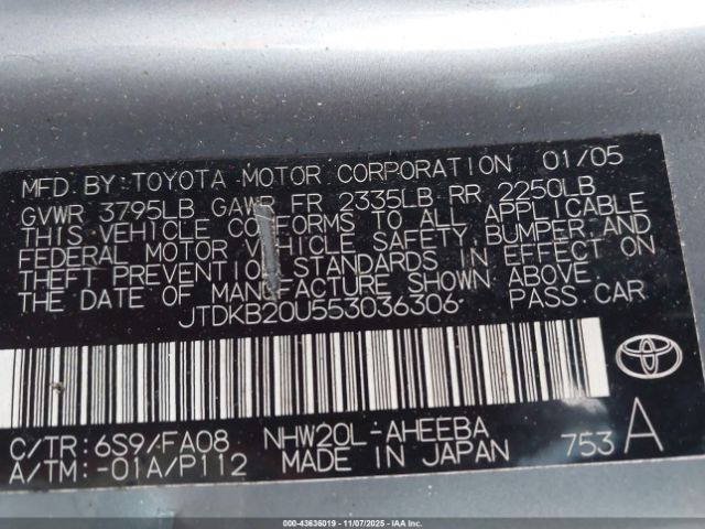 2005 TOYOTA PRIUS JTDKB20U553036306 Photo 8