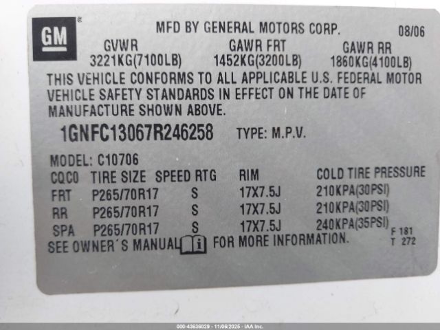 2007 CHEVROLET TAHOE 1GNFC13067R246258 Photo 8