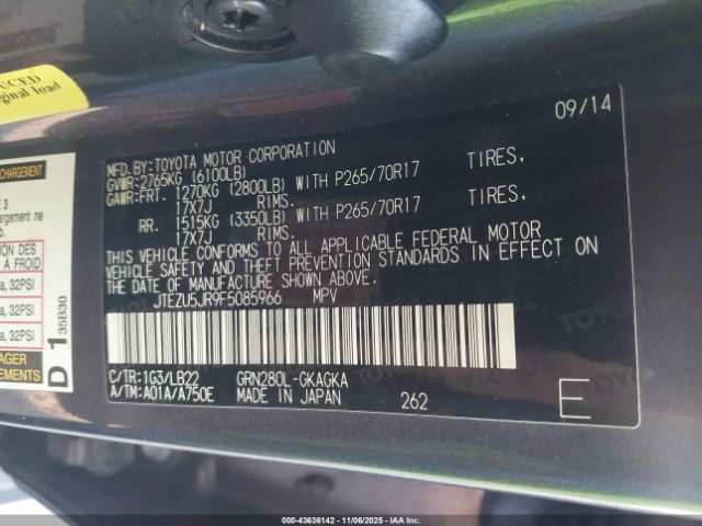 2015 TOYOTA 4RUNNER JTEZU5JR9F5085966 Photo 8