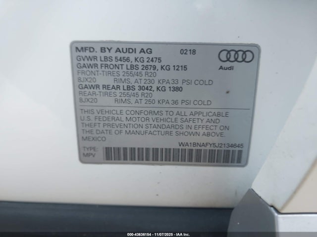 2018 AUDI Q5 WA1BNAFY5J2134645 Photo 8