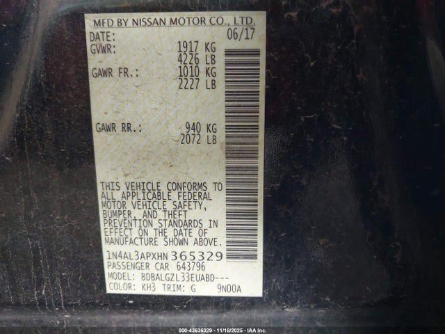 1N4AL3APXHN365329 Nissan Altima 2.5 S
