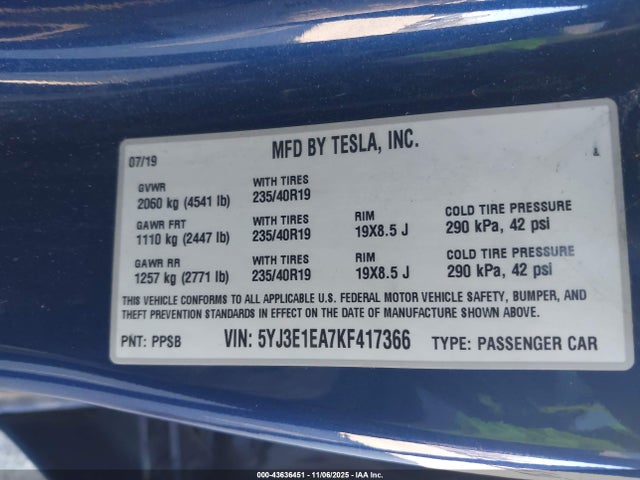 2019 TESLA MODEL 3 5YJ3E1EA7KF417366 Photo 8