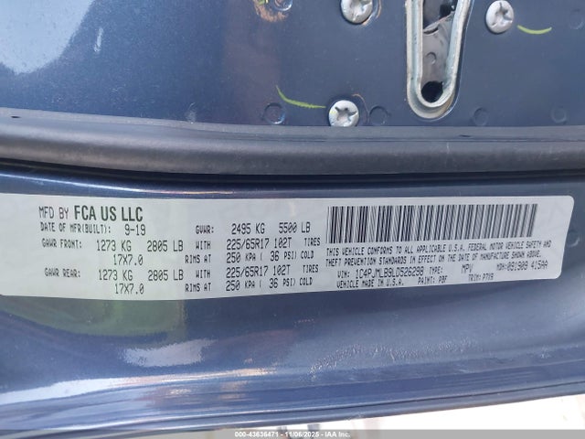 43636471 :رقم المزاد ، 1C4PJMLB9LD526298 vin ، 2020 Jeep Cherokee Latitude Plus 4x4 مزاد بيع
