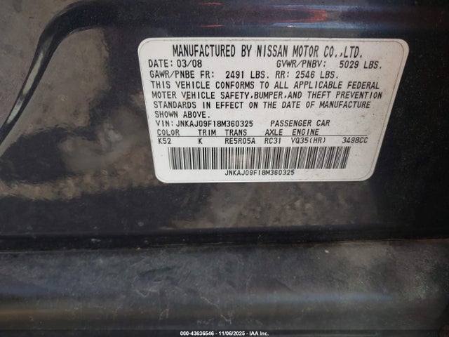 2008 INFINITI EX35 JNKAJ09F18M360325 Photo 8