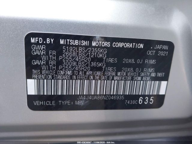 2022 MITSUBISHI OUTLANDER JA4J4UA86NZ046935 Photo 8