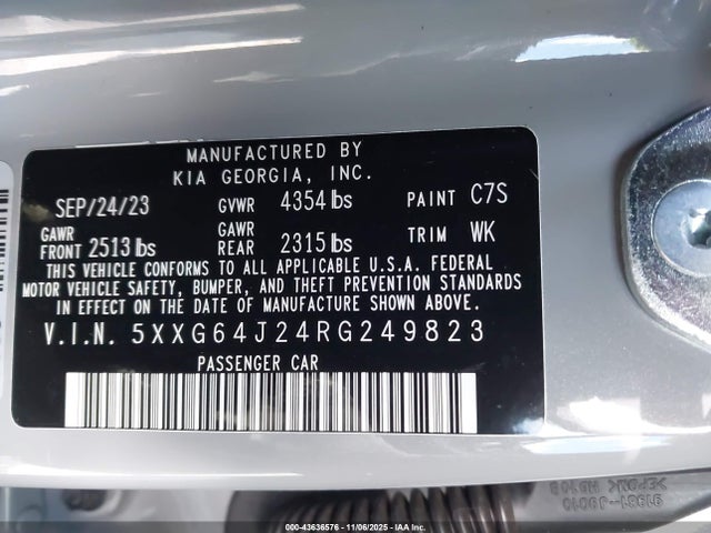 Aukcja sprzedaży 2024 Kia K5 Gt-line, vin: 5XXG64J24RG249823, numer aukcji: 43636576